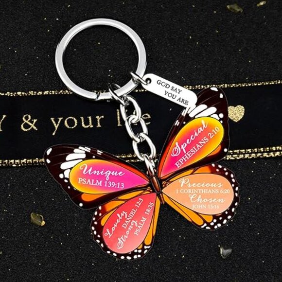 Bible Verse Keychain Bag Charm God Says You Are Butterfly - Picture 1 of 9